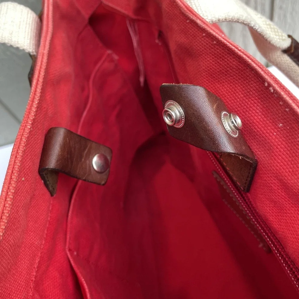 VTG Frank Daniel Tote Crossbody Bag Red Heavy Canvas Handmade Italy Designer